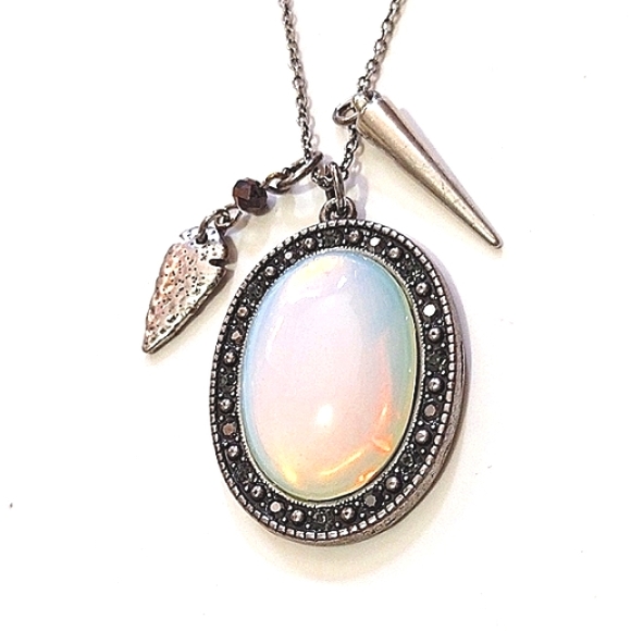 PRICE DROP! AMERICAN EAGLE NECKLACE WITH MOONSTONE PENDANT AND CHARMS-32 INCHES - Picture 4 of 9